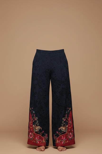 Pantalon Chinois Brodé Ample Ethnique Marine Coton - vue 3