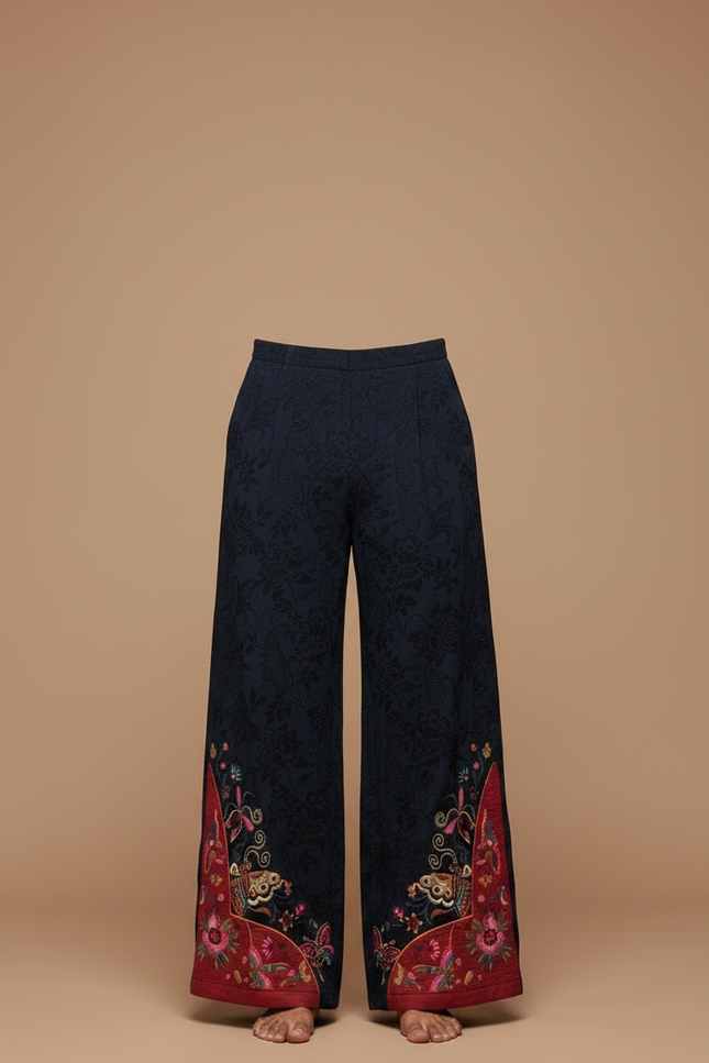 Pantalon Chinois Brodé Ample Ethnique Marine Coton - vue 3