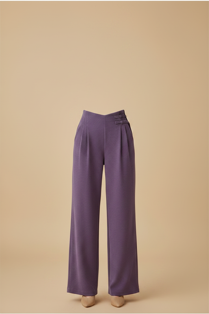 Pantalon Chinois Violet Plissé Ample Chenille Femme - Cordé - vue 3