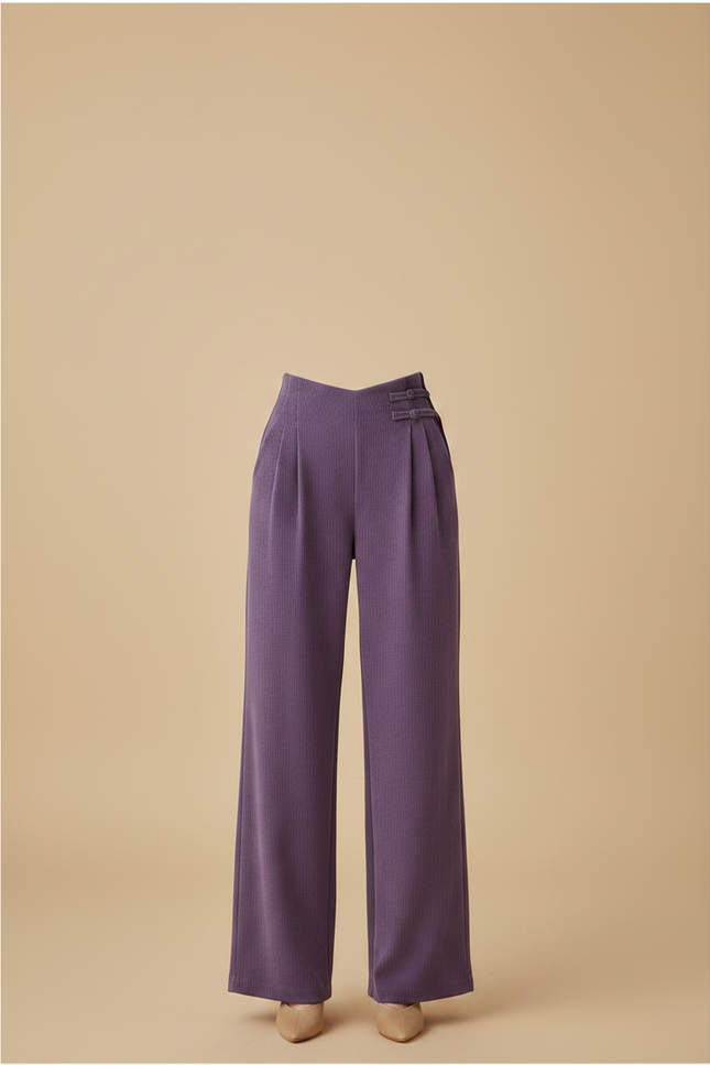 Pantalon Chinois Violet Plissé Ample Chenille Femme - Cordé - vue 3