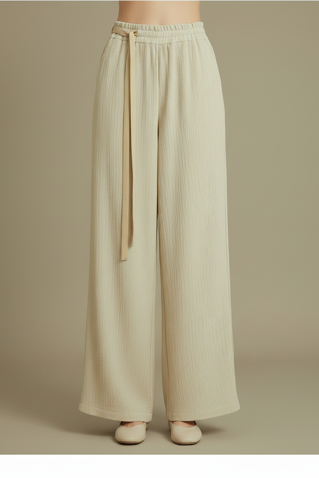 Pantalon Chinois Beige Fluide Ample Ceinturé Élégant - Lin - vue 3
