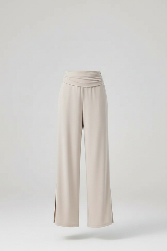 Pantalon Chinois Beige Fluide Ample Fendu Femme - Viscose - vue 3
