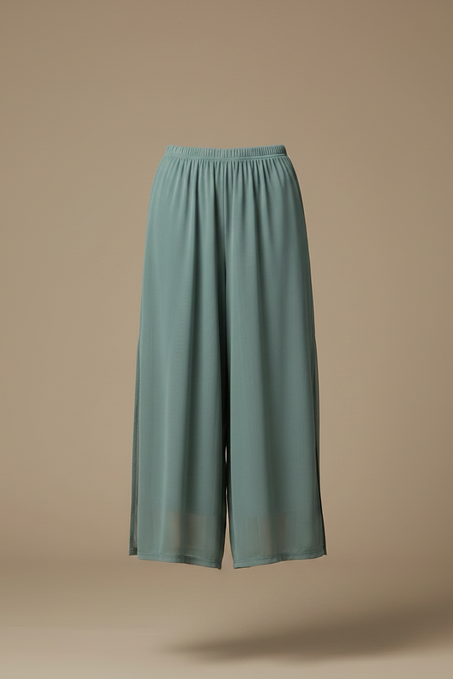 Pantalon Chinois Vert Sauge Fluide Fendu Élégant - Polyester - vue 3