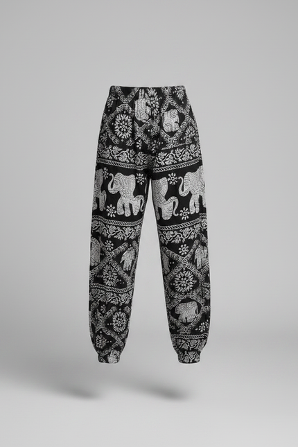 Pantalon Chinois Noir Blanc Imprimé Éléphant Ample Fille - Viscose - vue 3