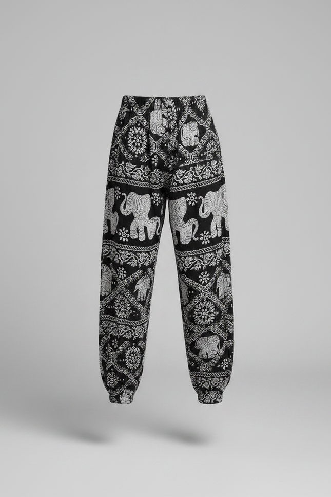 Pantalon Chinois Noir Blanc Imprimé Éléphant Ample Fille - Viscose - vue 3
