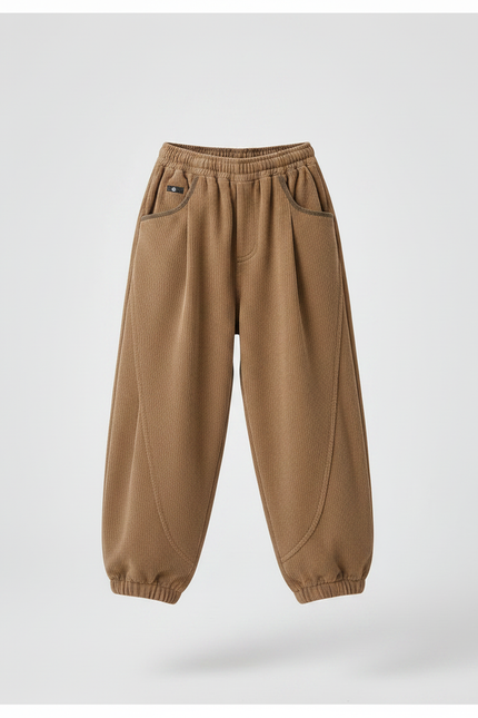 Pantalon Chinois Marron Côtelé Ample Décontracté Enfant - Cordé - vue 3