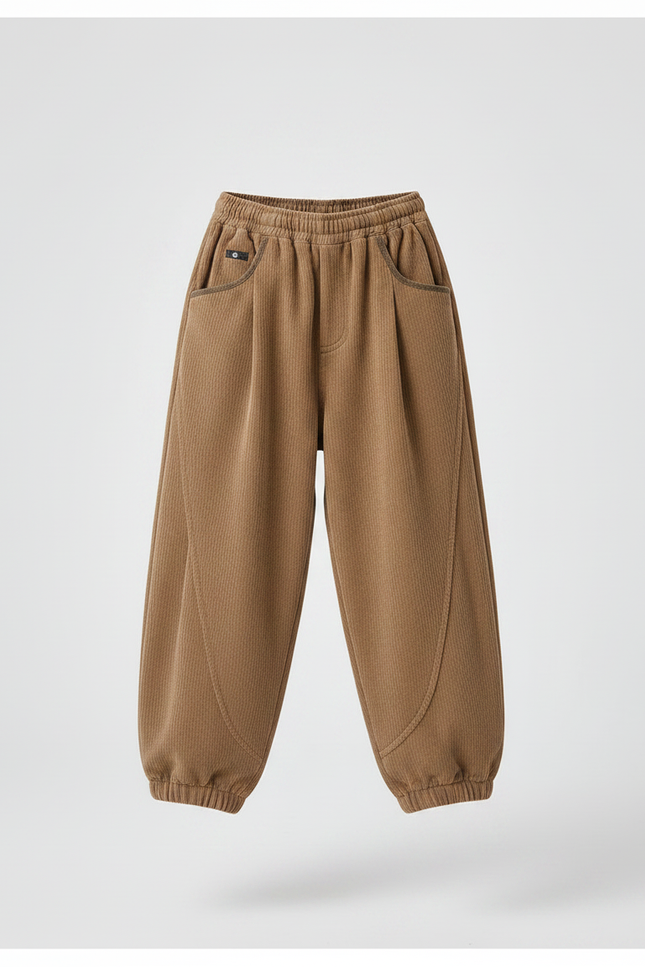 Pantalon Chinois Marron Côtelé Ample Décontracté Enfant - Cordé - vue 3