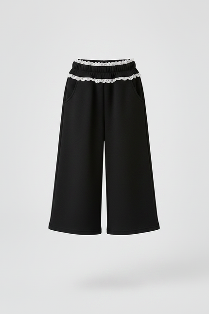 Pantalon Chinois Noir Ample Dentelle Enfant Fille - Molleton - vue 3