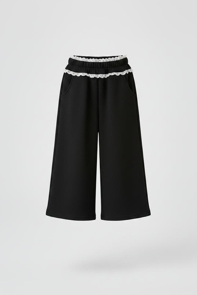 Pantalon Chinois Noir Ample Dentelle Enfant Fille - Molleton - vue 3