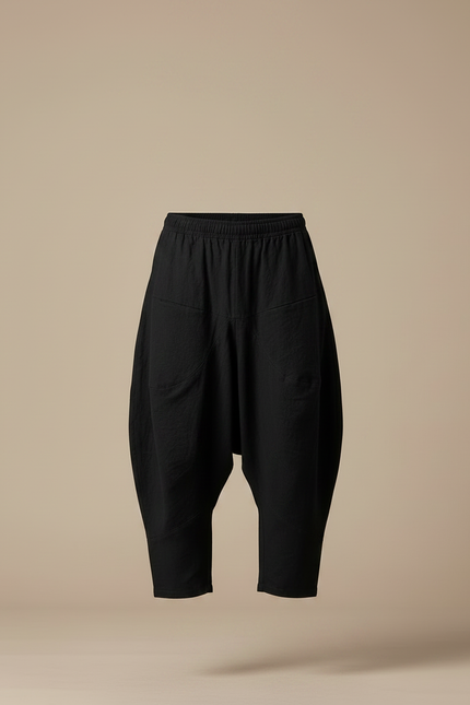 Pantalon Chinois Noir Ample Coton Harem Décontracté - vue 3