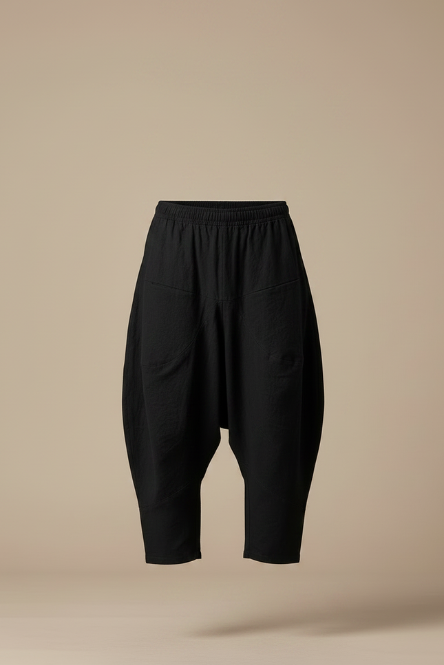 Pantalon Chinois Noir Ample Coton Harem Décontracté - vue 3