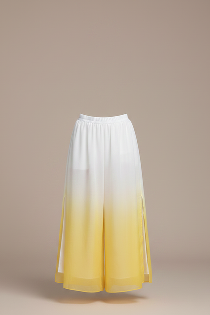 Pantalon Chinois Dégradé Fluide Ample Fendu Jaune - Polyester - vue 3