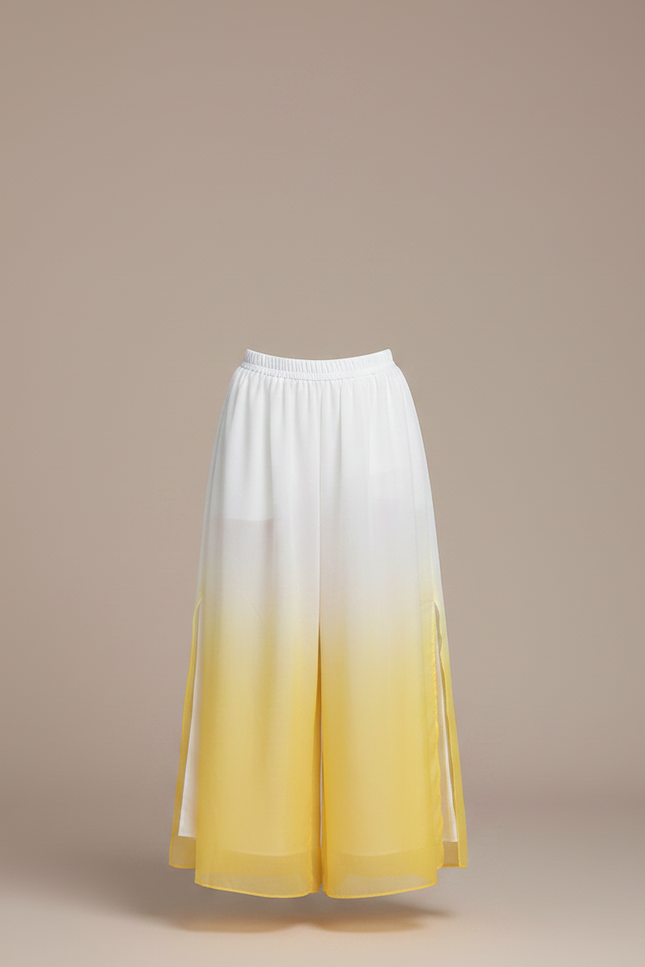 Pantalon Chinois Dégradé Fluide Ample Fendu Jaune - Polyester - vue 3