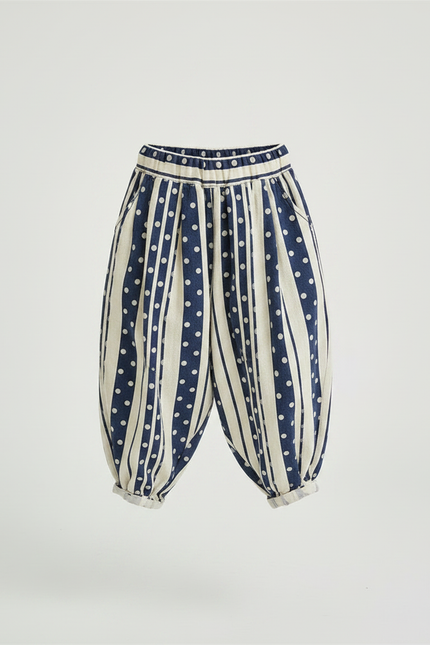 Pantalon Chinois Harem Rayé Pois Ample Enfant - Imprimé Lin - vue 3