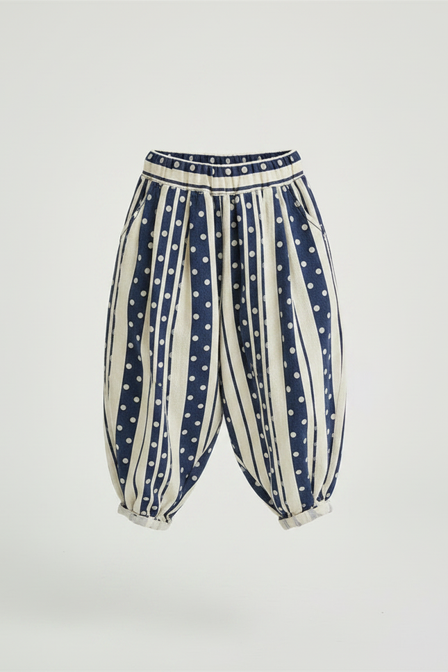 Pantalon Chinois Harem Rayé Pois Ample Enfant - Imprimé Lin - vue 3