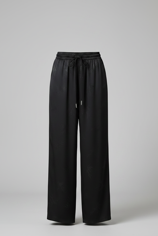 Pantalon Chinois Noir Jacquard Satin Ample Fluide Élégant - vue 3