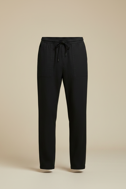 Pantalon Chinois Noir Coton Lin Ample Décontracté - vue 3