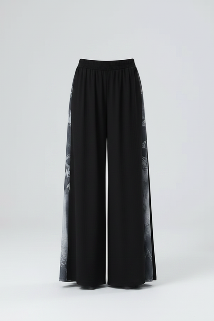 Pantalon Chinois Noir Ample Imprimé Encre Fluide Danse - Viscose - vue 3