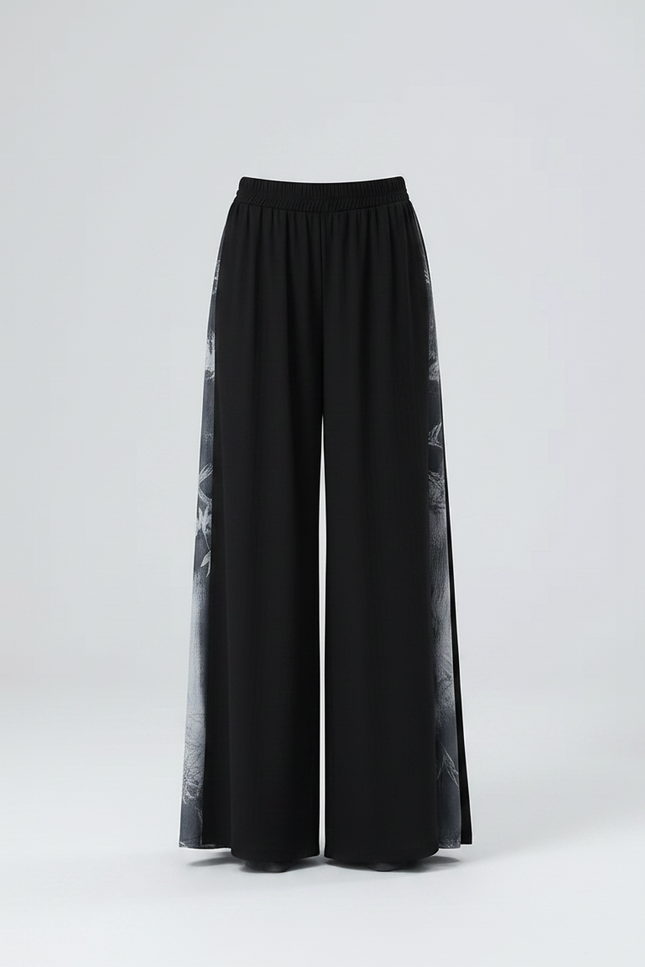 Pantalon Chinois Noir Ample Imprimé Encre Fluide Danse - Viscose - vue 3