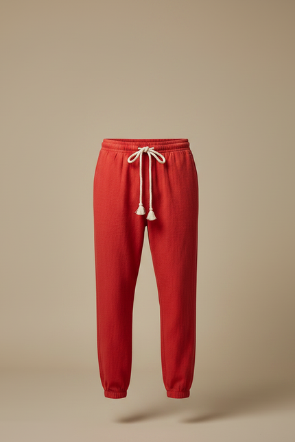 Pantalon Chinois Rouge Cordon Ample Décontracté Coton - vue 3