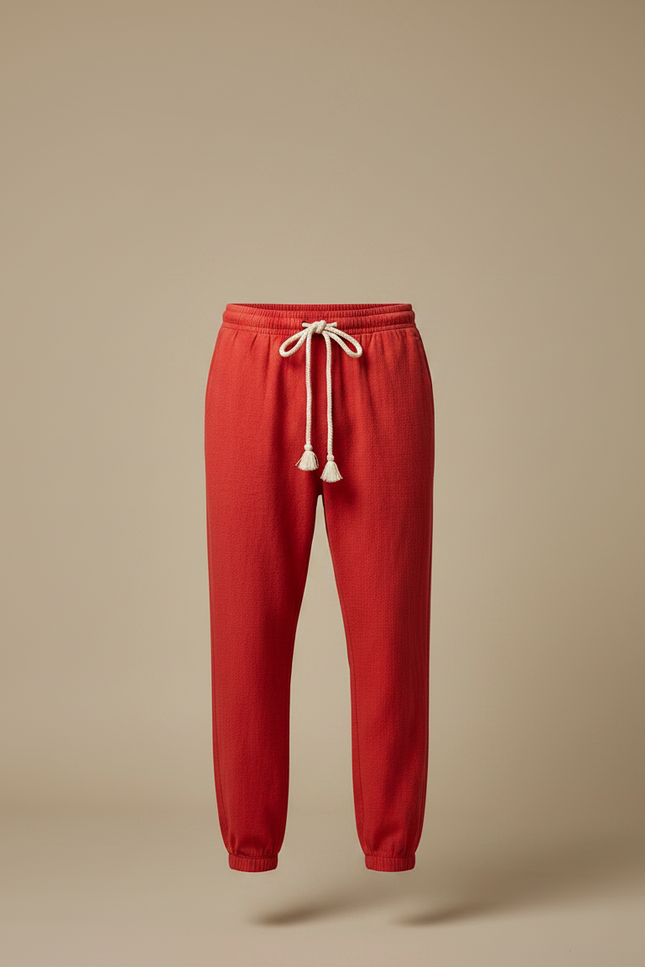 Pantalon Chinois Rouge Cordon Ample Décontracté Coton - vue 3