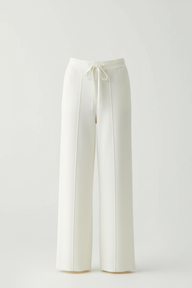 Pantalon Chinois Blanc Crème Laine Mérinos Ample Tricoté - Maille - vue 3