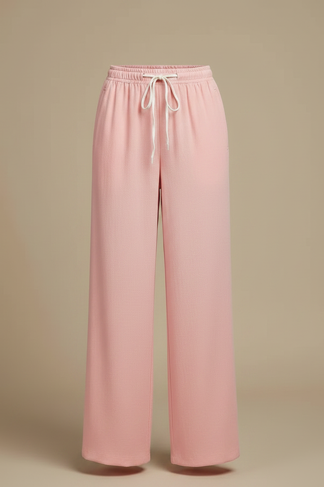 Pantalon Chinois Rose Ample Lin Décontracté Cordon - vue 3