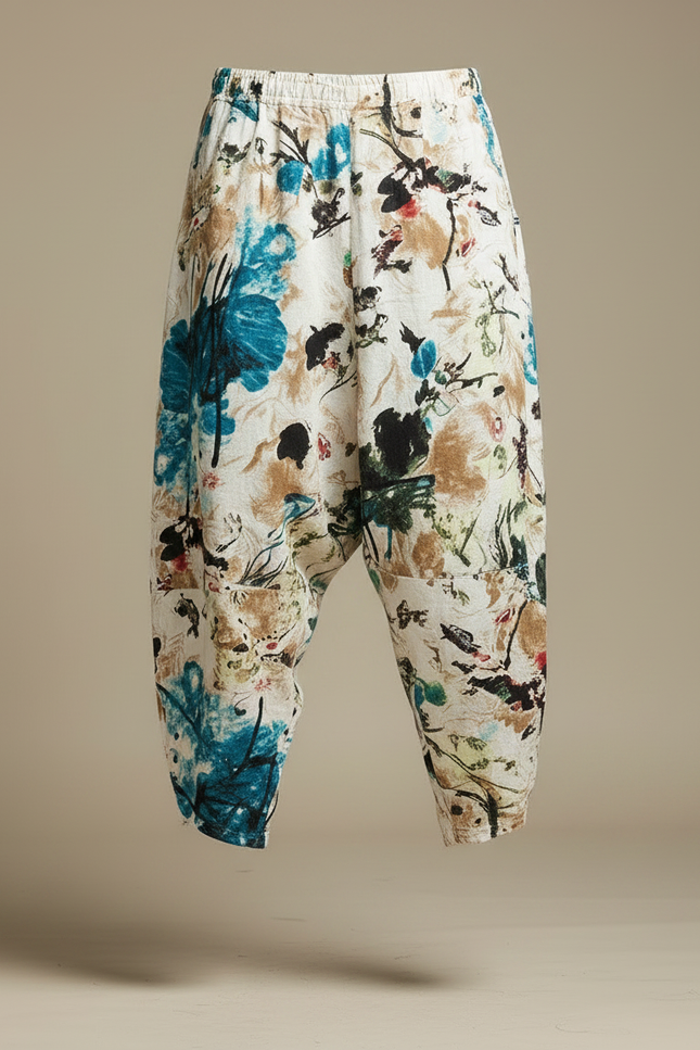 Pantalon Chinois Harem Imprimé Floral Ample Coton - vue 3