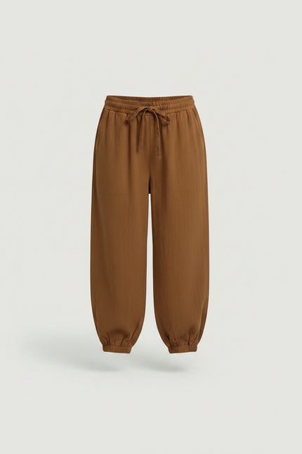 Pantalon Chinois Fille Ample Coton - Marron Toile - vue 3