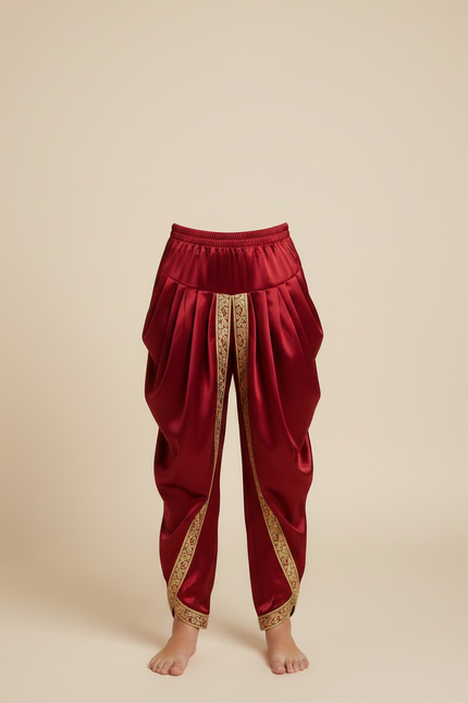 Pantalon Chinois Rouge Satiné Doré Ample Enfant - Bordeaux - vue 3