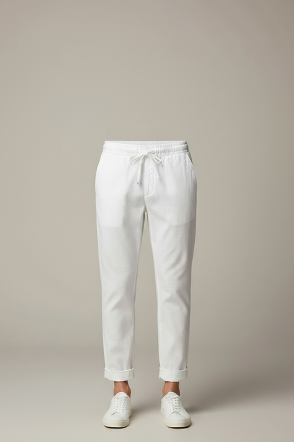 Pantalon Chinois Blanc Cordon Ample Coton Lin Casual - vue 3
