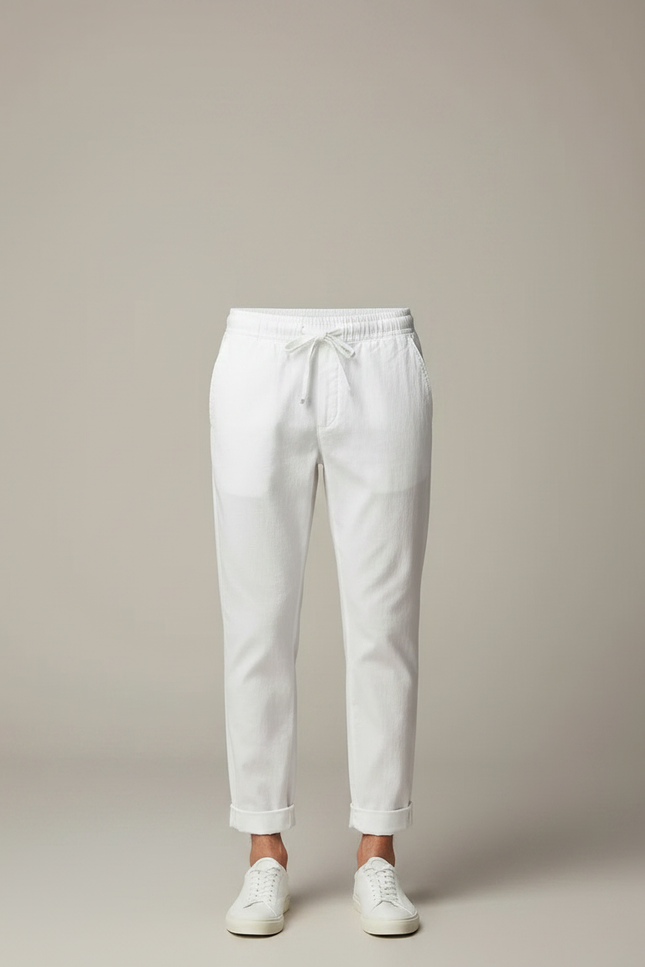 Pantalon Chinois Blanc Cordon Ample Coton Lin Casual - vue 3