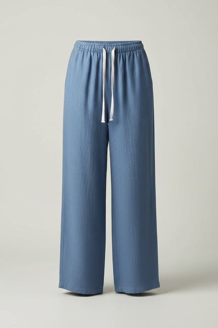 Pantalon Chinois Bleu Ample Lin Cordon Confortable - vue 3