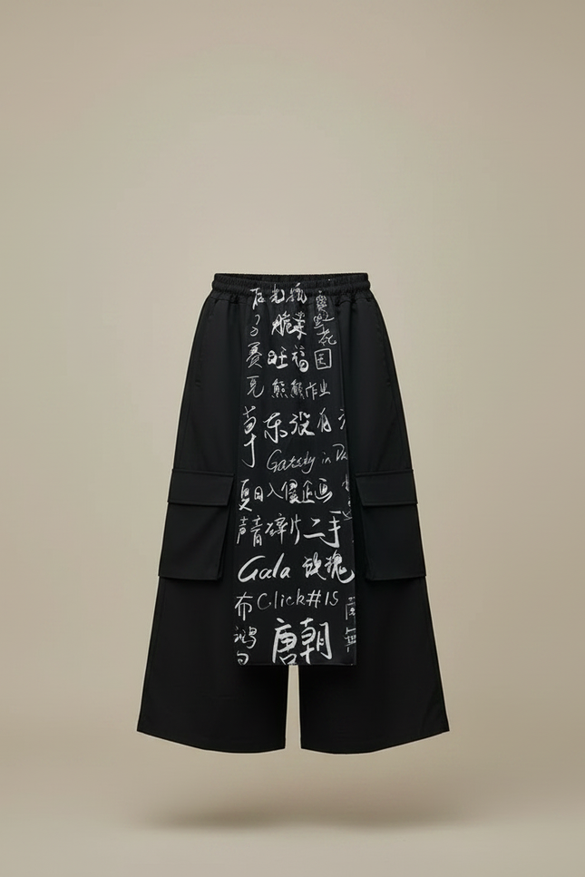 Pantalon Chinois Noir Ample Calligraphie Streetwear Homme - Polyester - vue 3