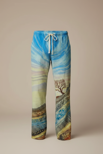 Pantalon Chinois Paysage Artistique Ample Cordon Homme - Imprimé Lin - vue 3