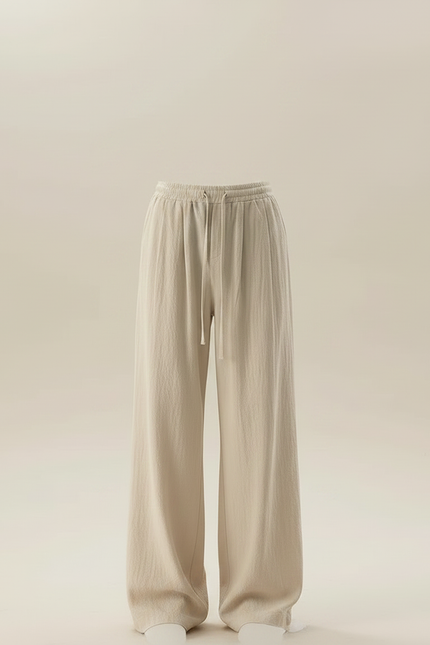 Pantalon Chinois Lin Ample Cordon Beige Décontracté Homme - vue 3