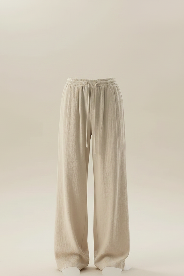Pantalon Chinois Lin Ample Cordon Beige Décontracté Homme - vue 3