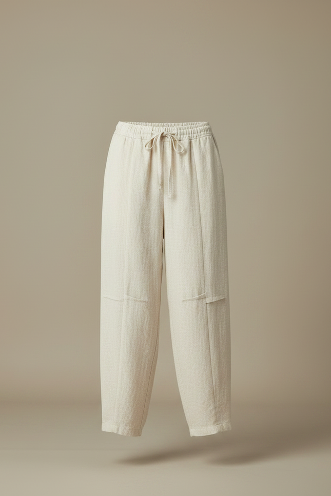 Pantalon Chinois Écru Ample Lin Coton Femme - Beige - vue 3