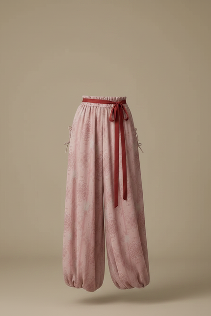 Pantalon Chinois Rose Fluide Ample Imprimé Femme - Viscose - vue 3