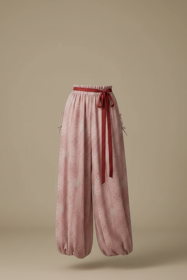 Pantalon Chinois Rose Fluide Ample Imprimé Femme - Viscose - vue 3
