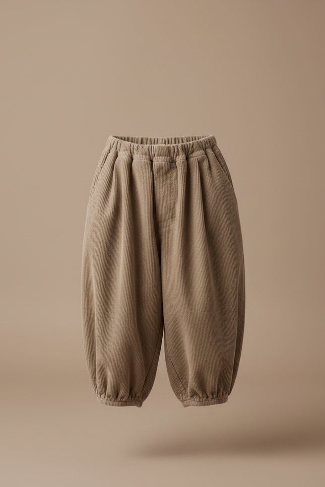 Pantalon Chinois Marron Côtelé Ample Enfant Rétro - Cordé - vue 3