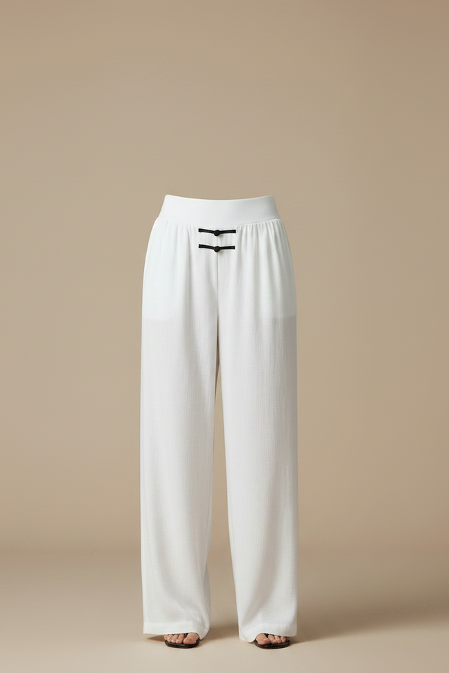 Pantalon Chinois Blanc Fluide Ample Décontracté Femme - Lin - vue 3