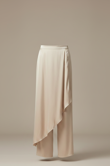 Pantalon Chinois Satiné Fluide Ample Élégant Beige - vue 3