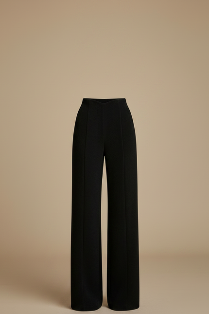 Pantalon Chinois Noir Ample Taille Haute Boutons Femme - Gabardine - vue 3