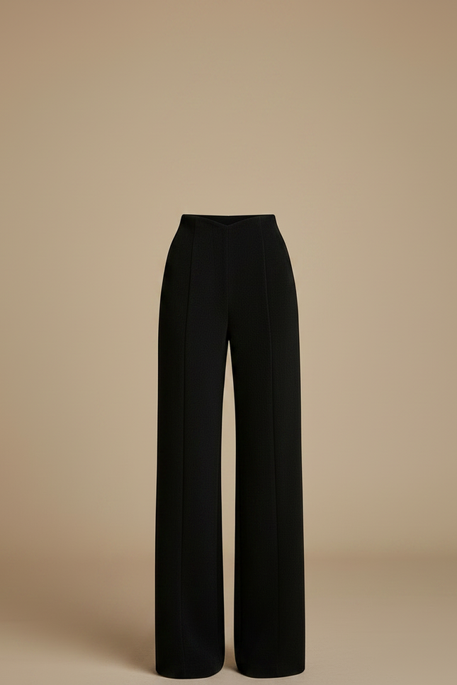 Pantalon Chinois Noir Ample Taille Haute Boutons Femme - Gabardine - vue 3