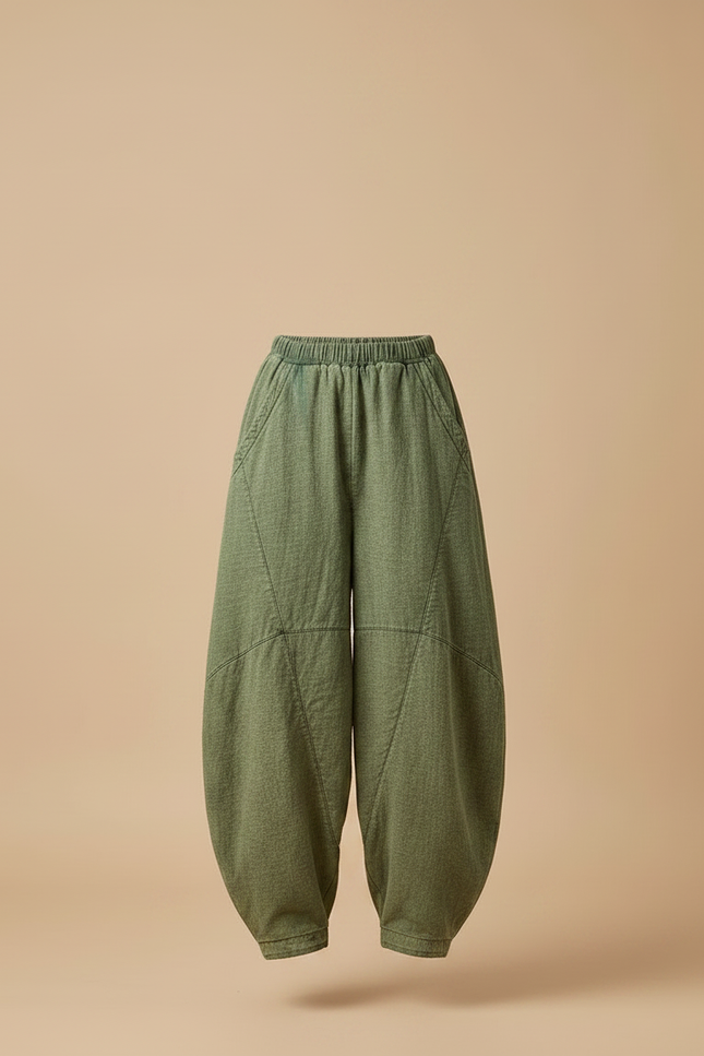 Pantalon Chinois Vert Ample Coton Lin Harem Décontracté - vue 3